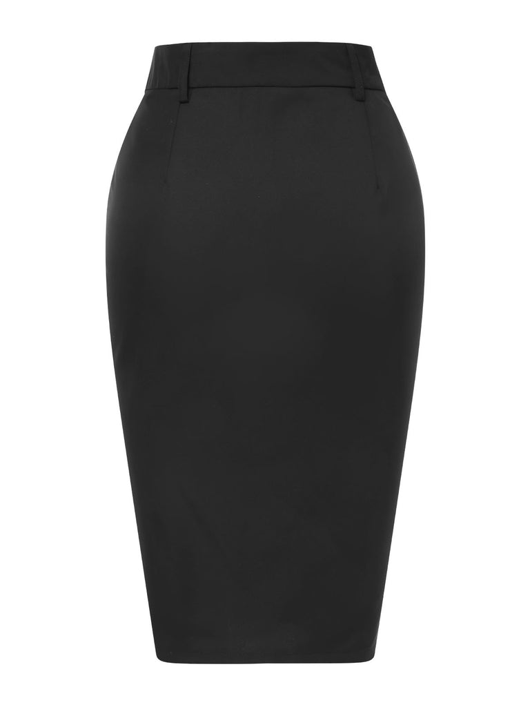[Pre-Sale] Black 1960s Solid Iregualr Ruched Pencil Skirt