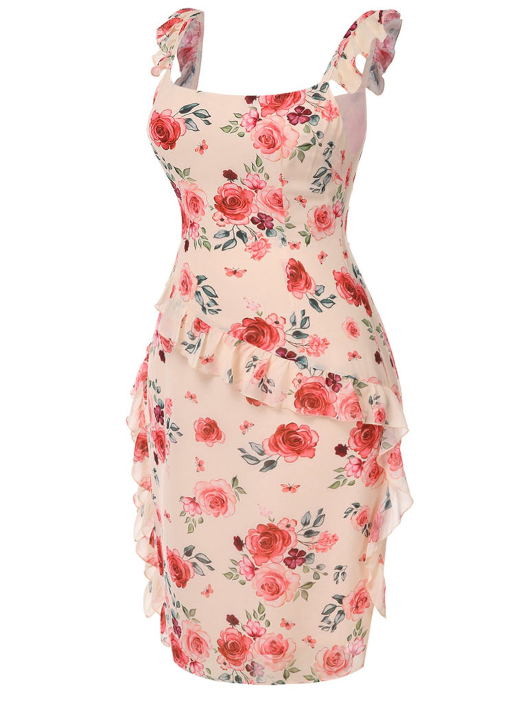 [Pre-Sale] [Plus Size] Beige 1930s Ruffle Slit Rose Dress