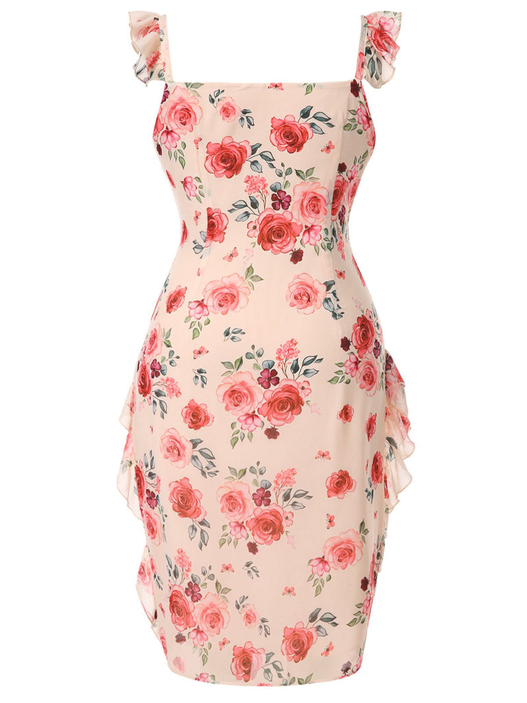 [Pre-Sale] [Plus Size] Beige 1930s Ruffle Slit Rose Dress