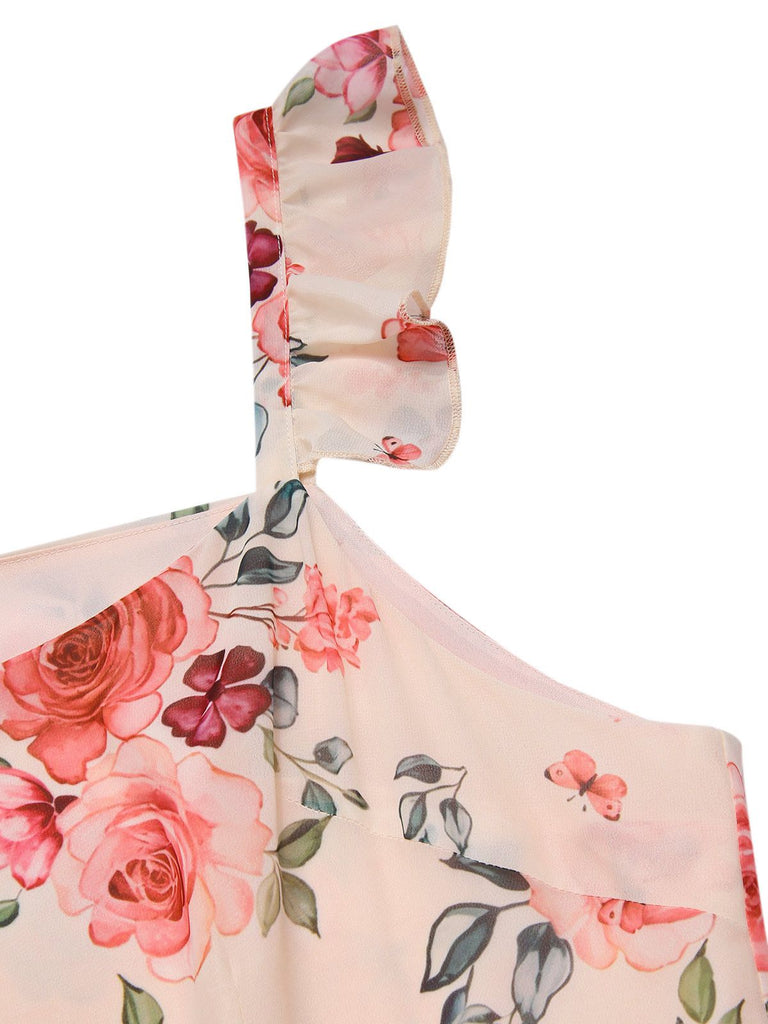 [Pre-Sale] [Plus Size] Beige 1930s Ruffle Slit Rose Dress