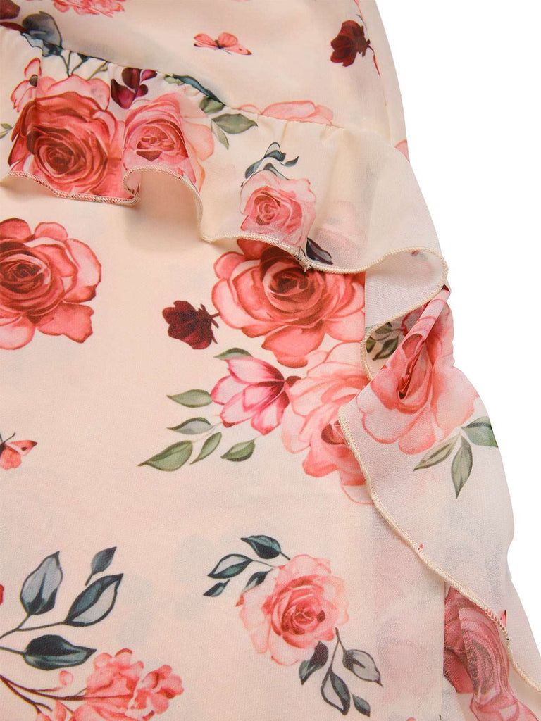 [Pre-Sale] [Plus Size] Beige 1930s Ruffle Slit Rose Dress
