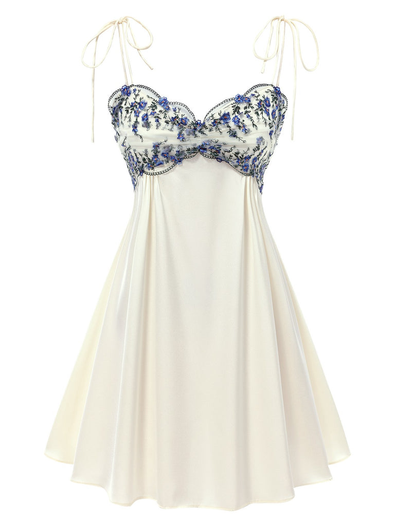 [Pre-Sale] Beige 1940s Floral Embroidered Spaghetti Straps Nightgown