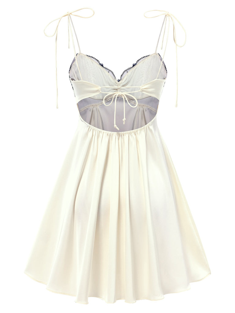 [Pre-Sale] Beige 1940s Floral Embroidered Spaghetti Straps Nightgown