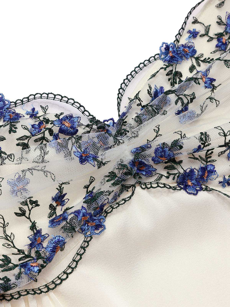 [Pre-Sale] Beige 1940s Floral Embroidered Spaghetti Straps Nightgown