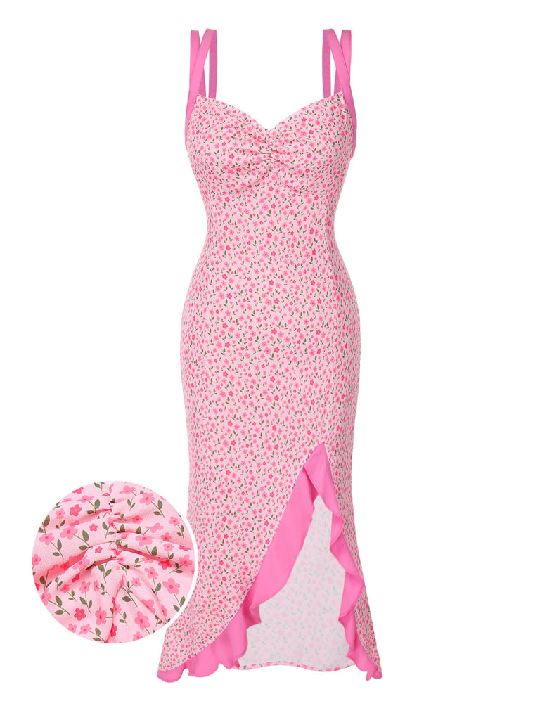 [Pre-Sale] Pink 1930s Twisted Floral Slit Fishtail Dress