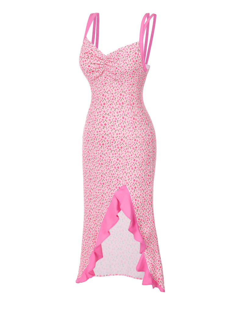 [Pre-Sale] Pink 1930s Twisted Floral Slit Fishtail Dress