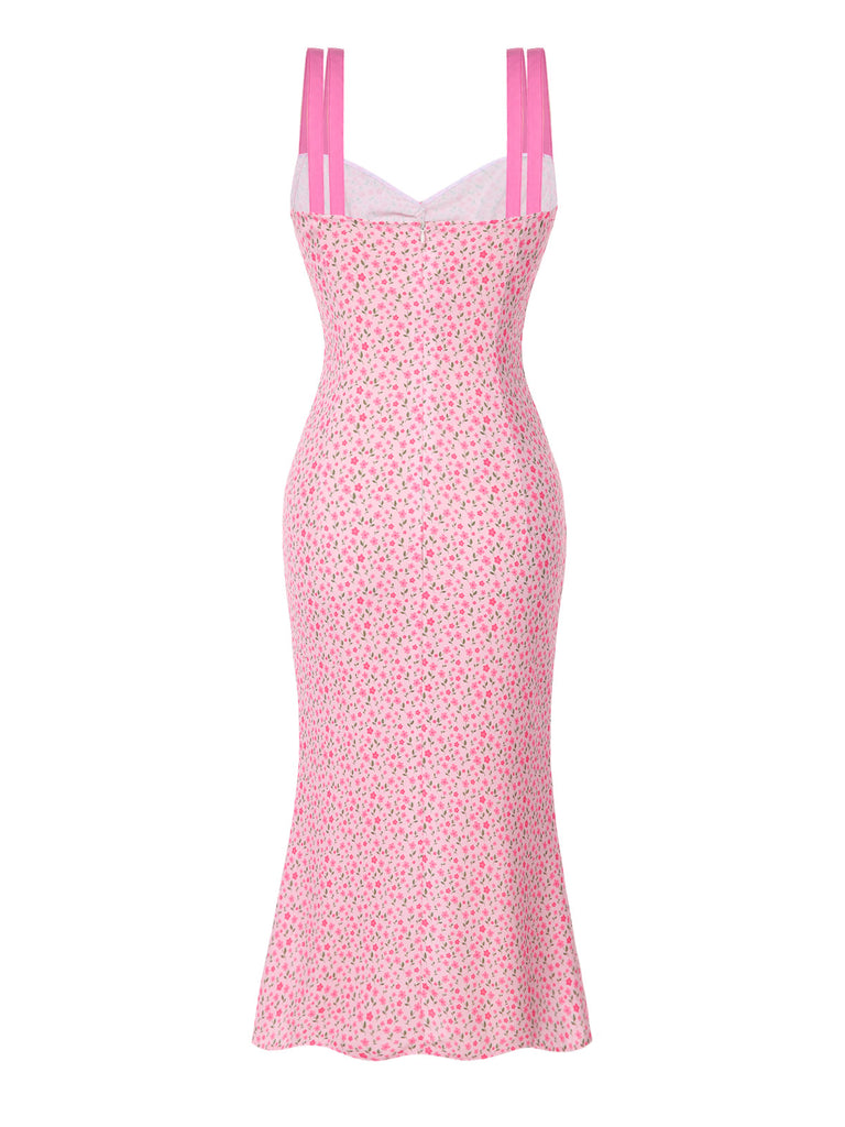 [Pre-Sale] Pink 1930s Twisted Floral Slit Fishtail Dress