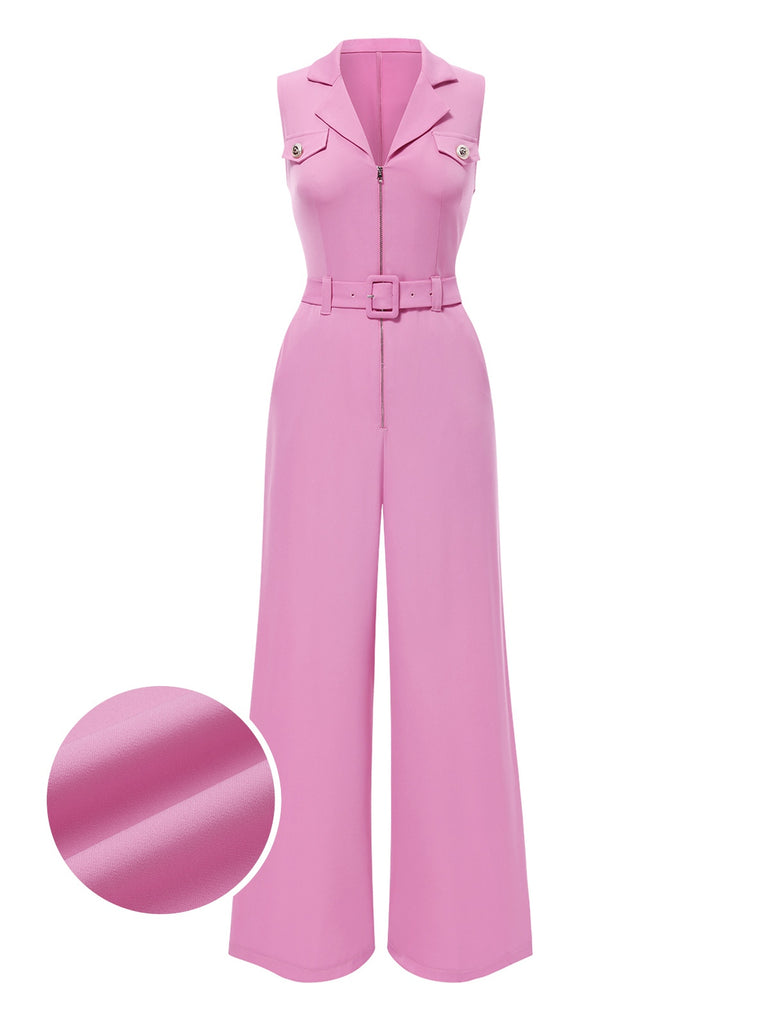 [Pre-Sale] Pink 1940s Notched Collar Pockets Jumpsuit