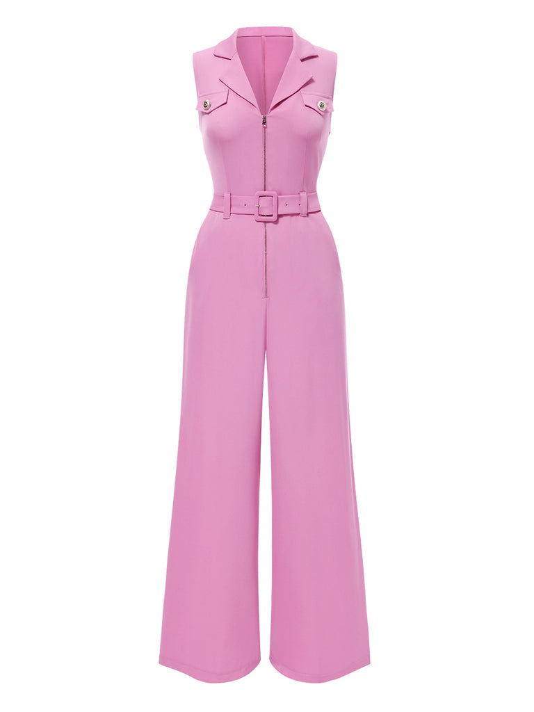 [Pre-Sale] Pink 1940s Notched Collar Pockets Jumpsuit