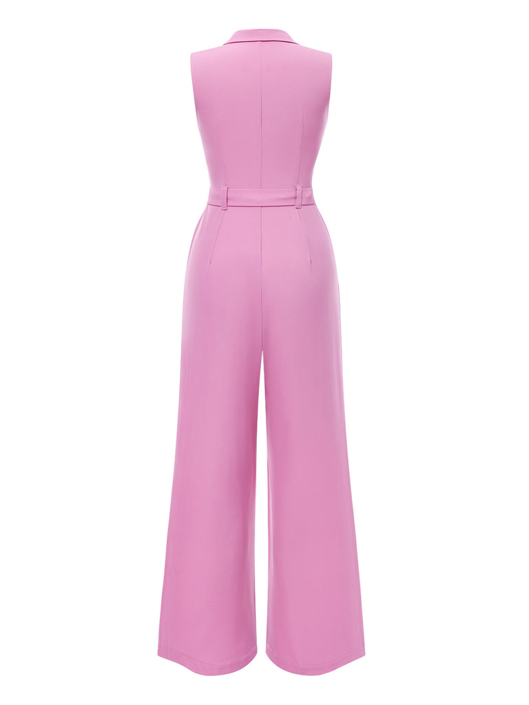[Pre-Sale] Pink 1940s Notched Collar Pockets Jumpsuit