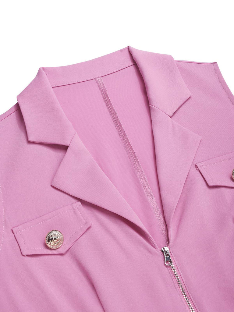 [Pre-Sale] Pink 1940s Notched Collar Pockets Jumpsuit
