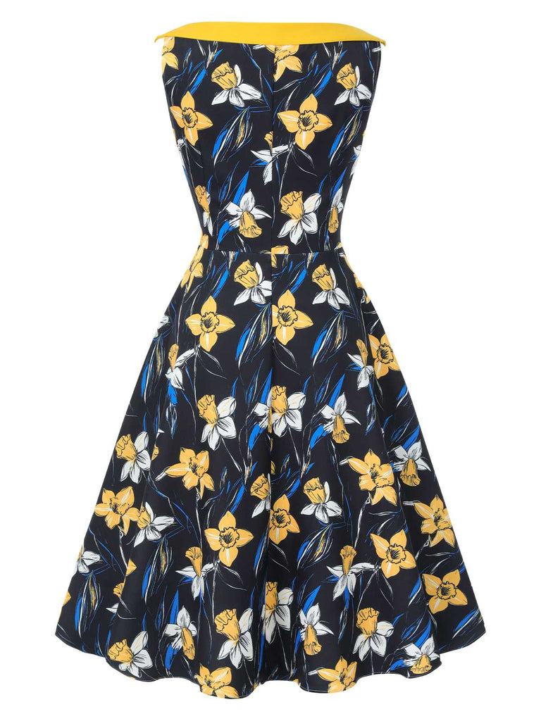 [Pre-Sale] Yellow 1950s Off-Shoulder Floral Patchwork Dress
