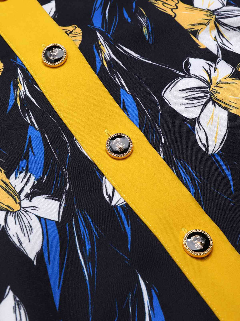 [Pre-Sale] Yellow 1950s Off-Shoulder Floral Patchwork Dress