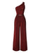 [Pre-Sale] Wine Red 1930s One-Shoulder Shimmer Belted Jumpsuit