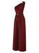 [Pre-Sale] Wine Red 1930s One-Shoulder Shimmer Belted Jumpsuit