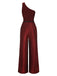 [Pre-Sale] Wine Red 1930s One-Shoulder Shimmer Belted Jumpsuit