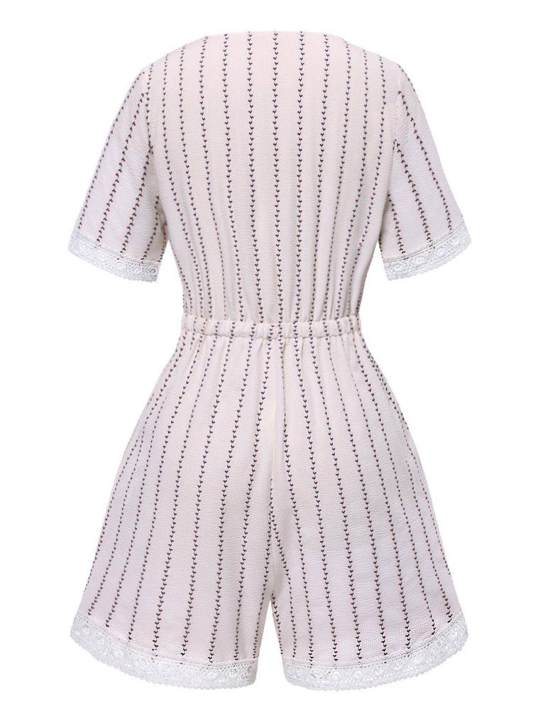[Pre-Sale] Cream Color 1940s Floral Lace V-Neck Romper
