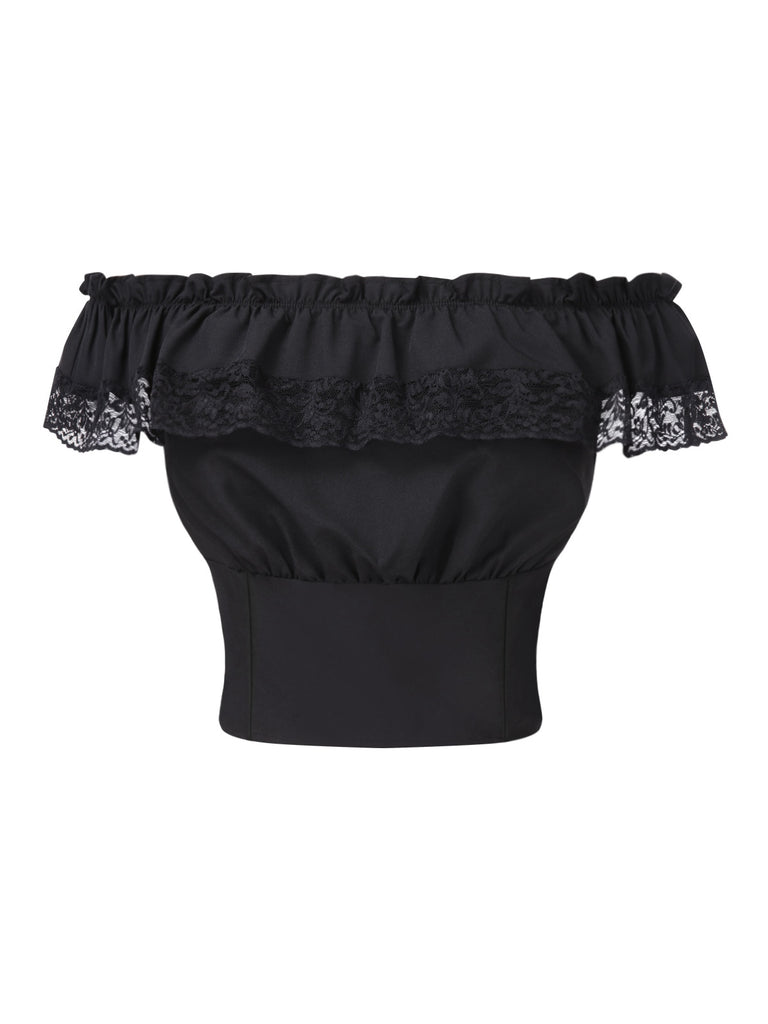 [Pre-Sale] Black 1950s Palace Lace Patchwork Off-Shoulder Top