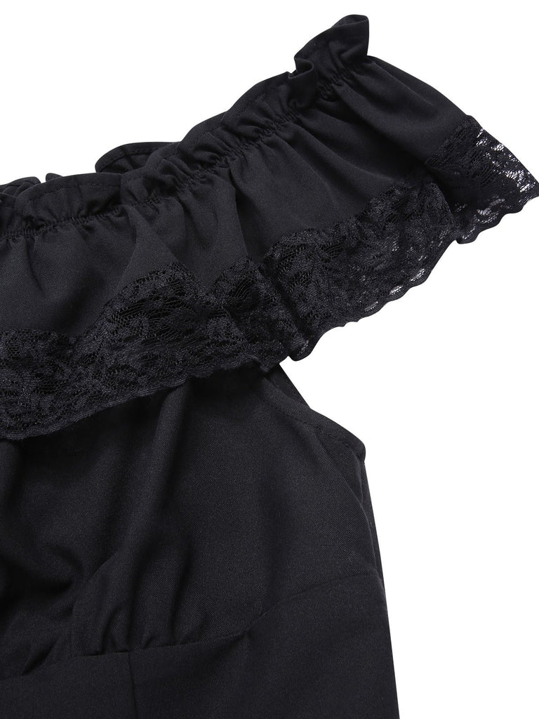 [Pre-Sale] Black 1950s Palace Lace Patchwork Off-Shoulder Top
