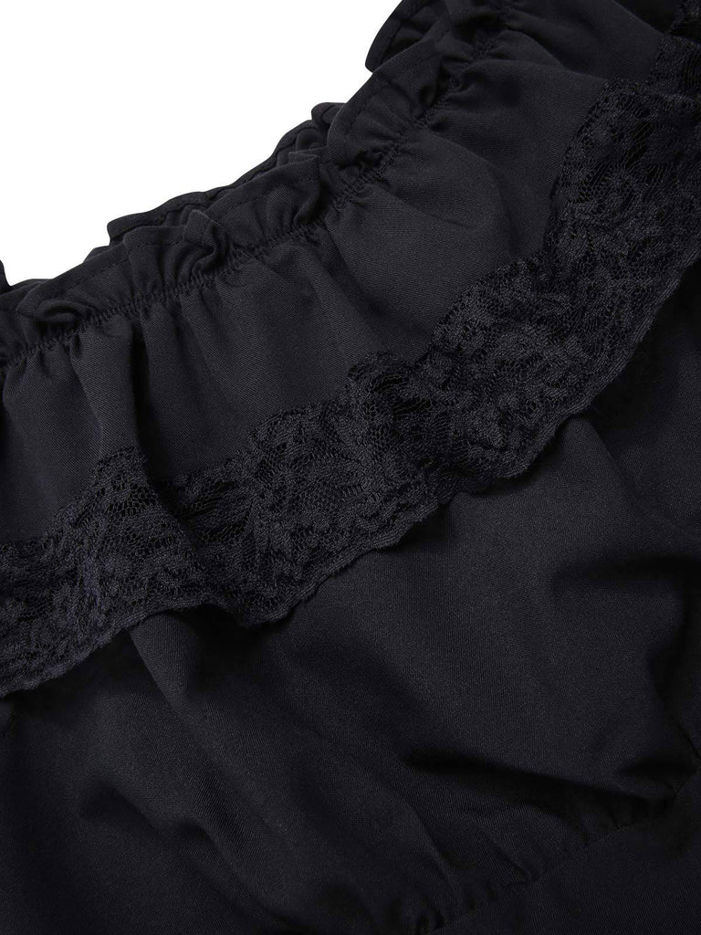 [Pre-Sale] Black 1950s Palace Lace Patchwork Off-Shoulder Top
