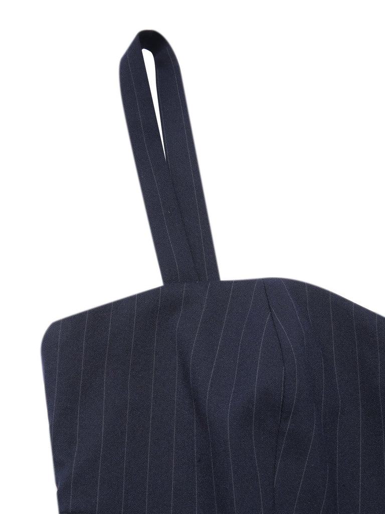 [Pre-Sale] Dark Gray 1930s Pinstripes High Waist Straps Jumpsuit