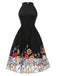 Black 1950s 3D Flowers Embroidered Mesh Dress
