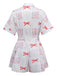 Pink 1950s Bow & Floral Belted Lapel Romper