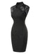 Black 1960s Mandarin Collar Embroidered Floral Pencil Dress