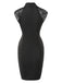 Black 1960s Mandarin Collar Embroidered Floral Pencil Dress