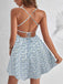 Light Blue 1970s Ditsy Floral Backless Dress