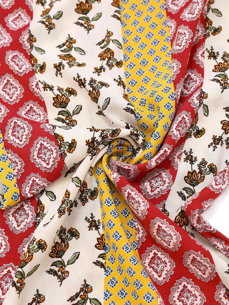 Yellow 1970s Bohemian Floral Tribal Pattern Jumpsuit