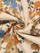 Beige 1930s V-Neck Floral Elastic Waist Dress
