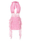 Pink 1960s Deep-V Halter Floral Lace Dress