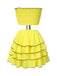 2PCS Yellow 1950s Bow Smocked Tube Top & Multi-Layer Skirt