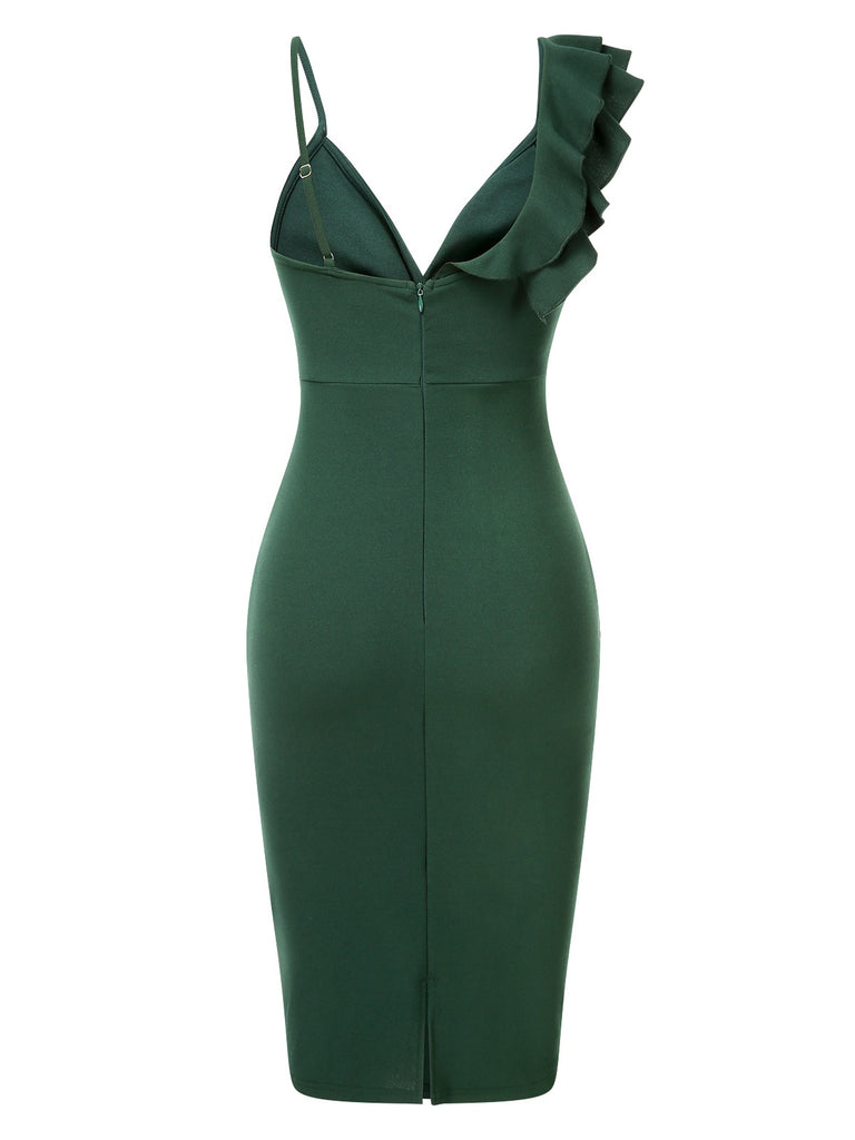 Green 1960s Solid Twist Belted Pencil Dress