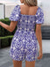 Blue 1930s Tribal Prints Square Neck Romper
