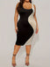 [Plus Size] Black 1960s Scoop Neck Colorblock Bodycon Dress