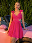Pink 1960s Solid Back Bind Ruffle Dress