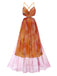 Multicolor 1970s Bohemian Tie-Back Floral Mesh Dress