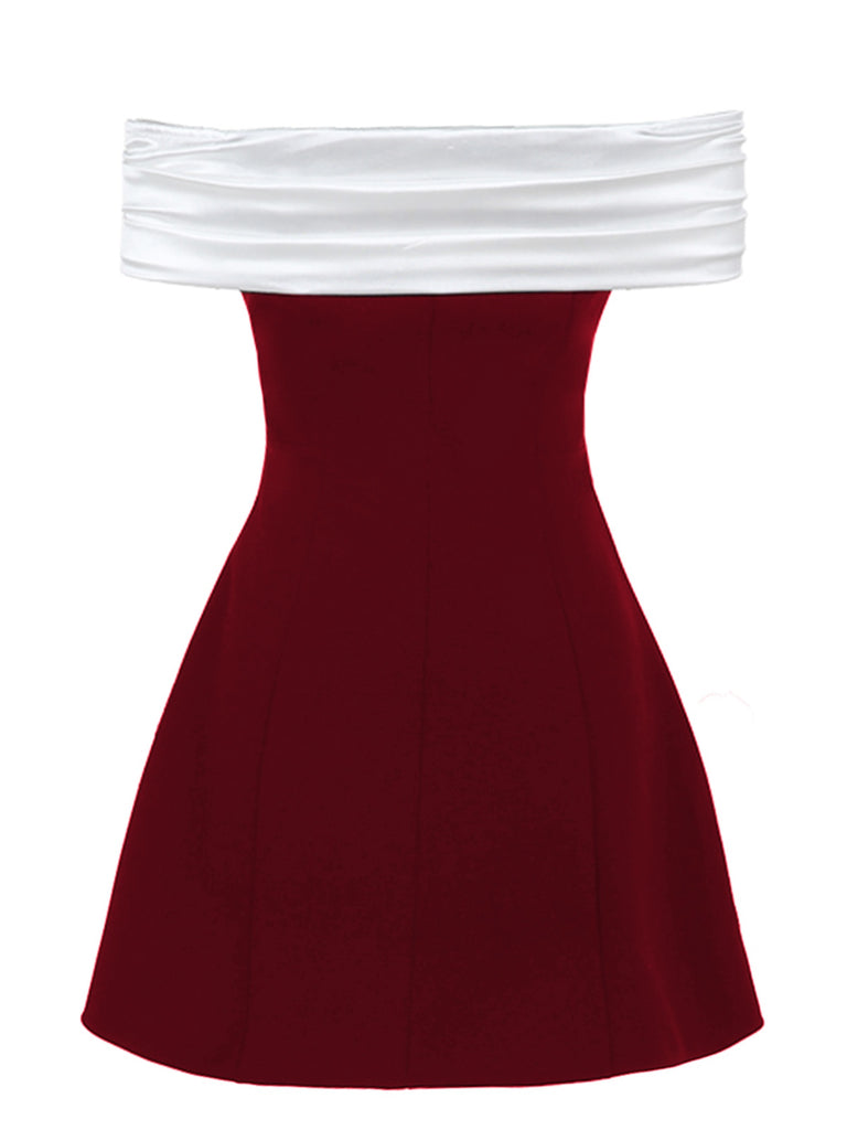 1960s Satin Patchwork Off-shoulder Babydoll Dress