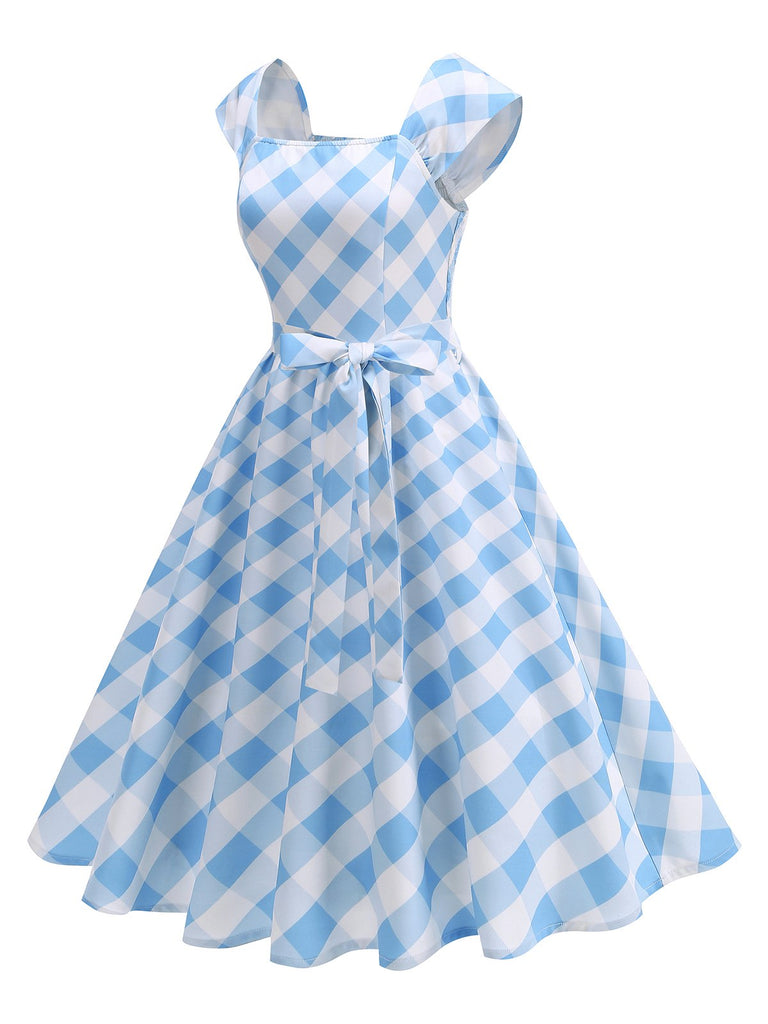 1950s Cap Sleeves Argyle Plaid Swing Dress