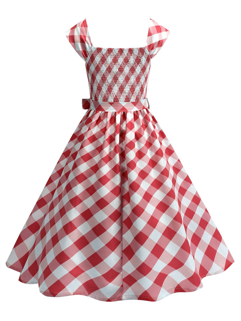 1950s Cap Sleeves Argyle Plaid Swing Dress