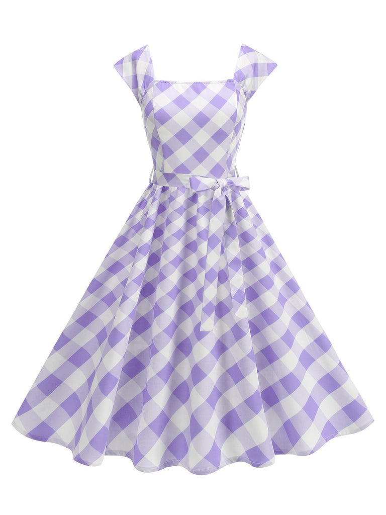 1950s Cap Sleeves Argyle Plaid Swing Dress