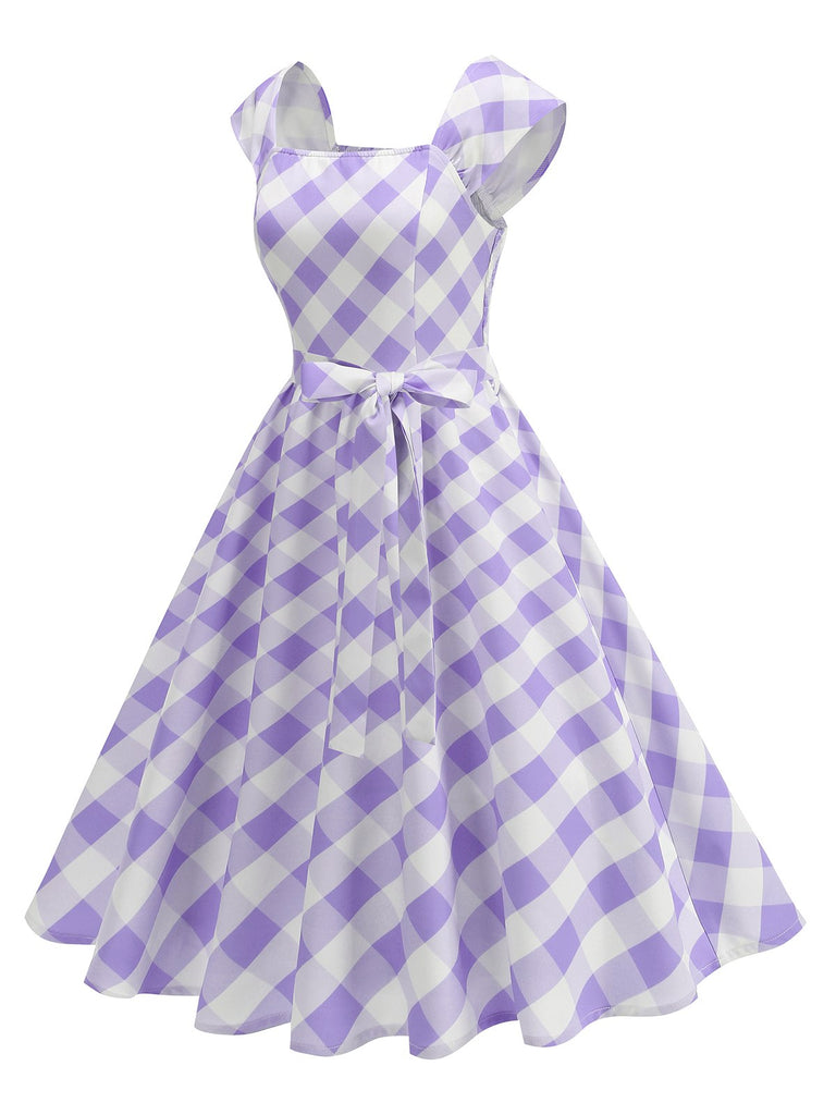 1950s Cap Sleeves Argyle Plaid Swing Dress