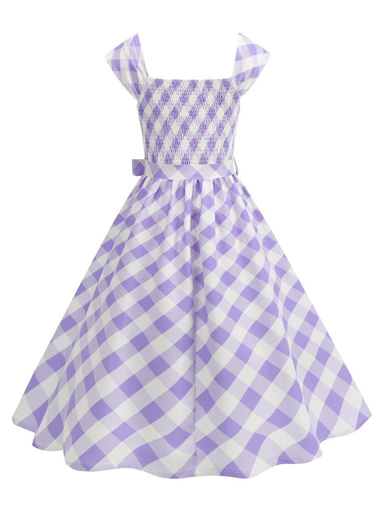 1950s Cap Sleeves Argyle Plaid Swing Dress
