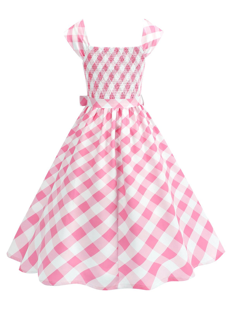 1950s Cap Sleeves Argyle Plaid Swing Dress