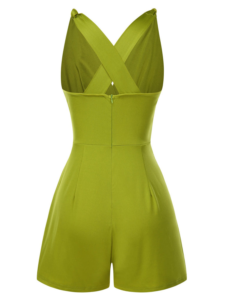 Green 1940s Solid Cross-Back Straps Romper