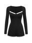 Black 1950s Square Neck Long Sleeve Romper