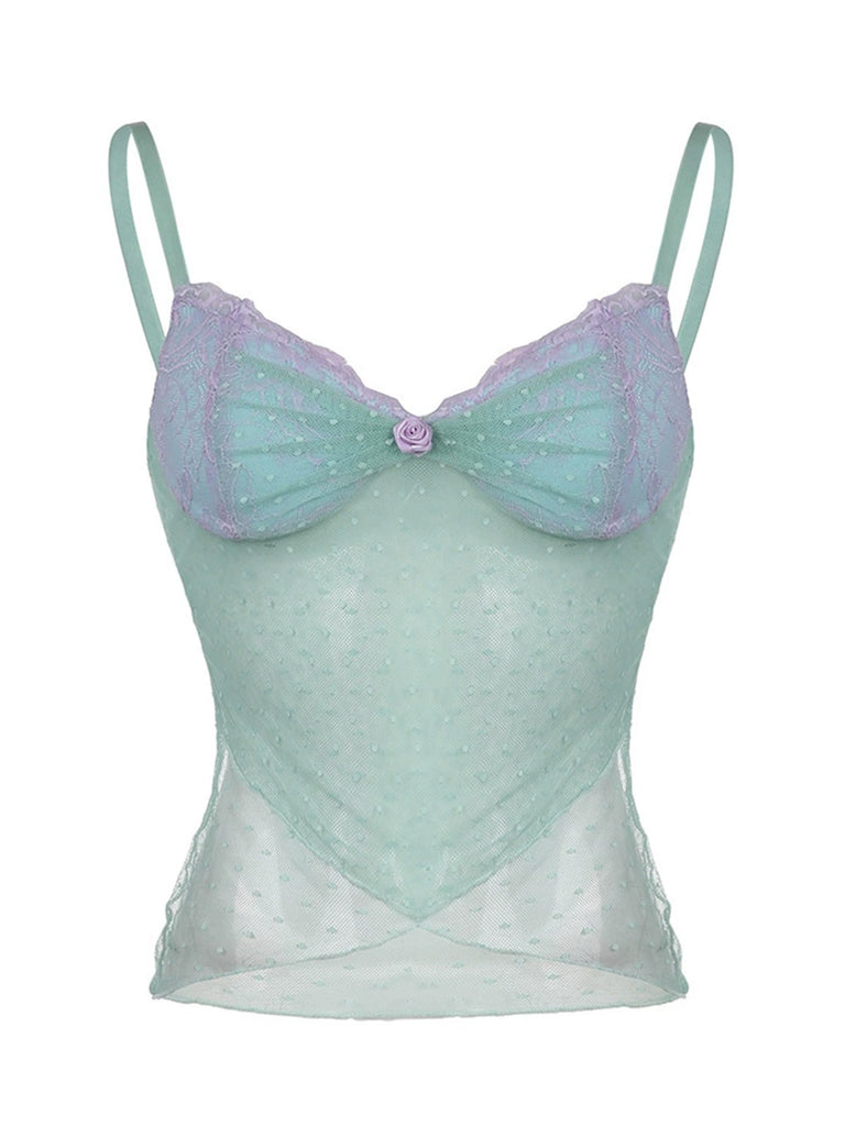 Turquoise 1940s Dots Mesh Mermaid Camisole