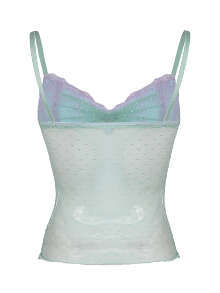 Turquoise 1940s Dots Mesh Mermaid Camisole